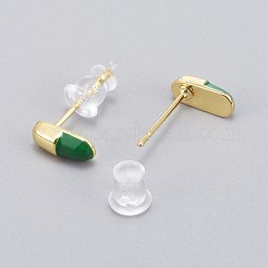 真鍮エナメルスタッドピアス  プラスチック製のピアスキャッチで  長持ちメッキ  オーバル  18KGP本金メッキ  グリーン  8.5x4mm  ピン：0.8mm&nbsp;EJEW-L231-66A