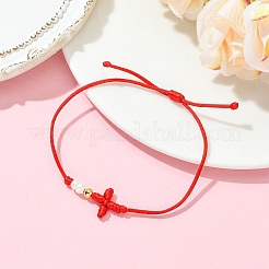 Rack Plating Brass & Natural Cultured Freshwater Pearl Beads Braided Bead Bracelets&nbsp;BJEW-JB13769