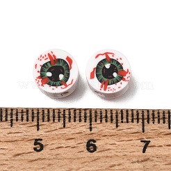 手作り樹脂粘土ビーズ  ハロウィンモチーフ  グリーン  目  8~8.5x4~4.5mm  穴：2mm&nbsp;PY-CBA5A20-13D