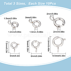 30個 3スタイル 304ステンレススチール 滑らかな表面 スプリングリング留め金  ステンレス鋼色  7.5~11.5x5~9.5x1.2~2mm  穴：1.5~2mm  10個/スタイル&nbsp;STAS-SC0004-41