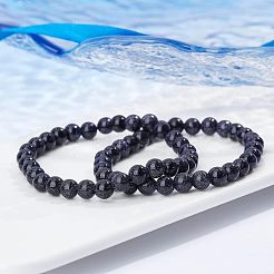4連売り合成ブルーゴールドストーンビーズ連売り  ラウンド  6mm  穴：0.8mm  約65個/連  14~15インチ&nbsp;G-CA0001-19
