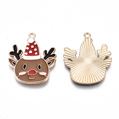 環境に優しい合金エナメルペンダント  カドミウムフリーと鉛フリー＆ニッケルフリー  クリスマスのトナカイ/クワガタ  ライトゴールド  キャメル  24.5x21x1mm  穴：1.4mm&nbsp;ENAM-Q437-064-NR