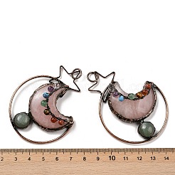 Natural Green Aventurine & Rose Quartz Brass Star Moon Big Pendants&nbsp;G-H316-01R-03