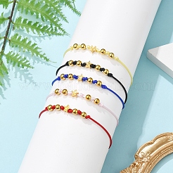 ナイロン糸ブレスレット5個  合金ビーズで  ミックスカラー  周囲：11インチ（28cm）&nbsp;BJEW-FS00020