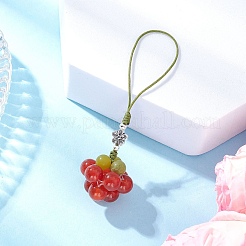Natural Chinese Jade & Carnelian Persimmon Pendant Decorations&nbsp;HJEW-TA00416