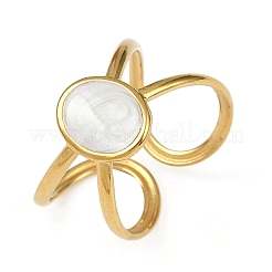 Oval 304 Stainless Steel Enamel Cuff Rings for Women&nbsp;RJEW-G355-03G