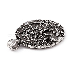 チベット風 304 ステンレススチールペンダント  ツリー付きフラットラウンド  アンティークシルバー  41x32.5x3.5mm  穴：5.5x4.5mm&nbsp;X-STAS-P305-43AS