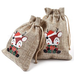 30Pcs 15 Styles Christmas Printed Jute Cloth Storage Pouches&nbsp;ABAG-YW0001-10