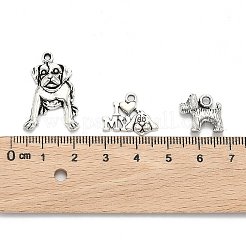チベット風合金子犬ペンダント  犬のチャーム  混合スタイル  アンティークシルバー  15~47x8~34x1~13mm  穴：1~2mm&nbsp;TIBEP-MSMC021-17AS