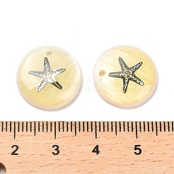 淡水シェルペンダント  プラチナメッキのヒトデ/ヒトデが付いたフラットラウンド  トウモロコシの穂の黄色  16.5x3mm  穴：1.4mm&nbsp;SHEL-XCP0001-09