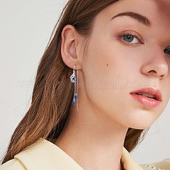 変色防止ロジウムメッキ スターリングシルバー 925 個 チェーンタッセル付き ピーコック ダングル イヤリング  レジンビーズロングドロップアメリカンチェーンピアス 女性用  プラチナ  74x10.5mm  ピン：0.8mm&nbsp;JE1047A