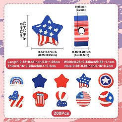 独立記念日の手作りポリマー粘土ビーズ200個10スタイル  混合図形  ミックスカラー  8~10.5x6.5~11x4~5mm  穴：1.8~2mm  20個/スタイル&nbsp;CLAY-FS0001-56