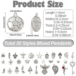 30pcs30スタイルチベットスタイルアロイペンダント  混合形状チャーム  アンティークシルバー  10~50x9~23x2~5.5mm  穴：1~4mm  1個/スタイル&nbsp;FIND-YW0006-86