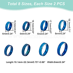 16個 8サイズ 201 ステンレススチール テクスチャードプレーンバンドリングセット 女性用  ブルー  6mm  内径：15.5~22.3mm  2pcs /サイズ&nbsp;RJEW-UN0002-77BL
