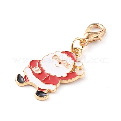 クリスマステーマライトゴールドアロイエナメルペンダント  カニカン付き  木とトナカイ/クワガタとサンタクロースと花輪  ミックスカラー  30~45mm&nbsp;HJEW-JM00470