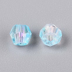 透明なスプレー塗装ガラスビーズ  コーン  ABカラーメッキ  多面カット  シアン  4~4.5x3.5mm  穴：1.4~1.6mm  約153個/10g&nbsp;X1-EGLA-N018-4mm-06