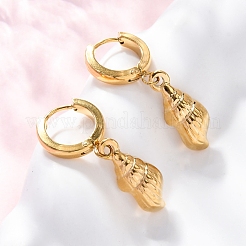 304ステンレススチールフープピアス  18KGP本金メッキ  シェル形状  31.5x7.5mm&nbsp;EJEW-F357-02G-01