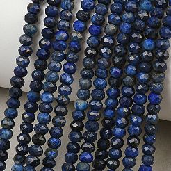 天然石ラピスラズリビーズ連売り  多面カット  ロンデル  3.5~4x2.5~3mm  穴：0.7mm  約128個/連  15.16~15.35インチ（38.5~39cm）&nbsp;G-L587-B03-02