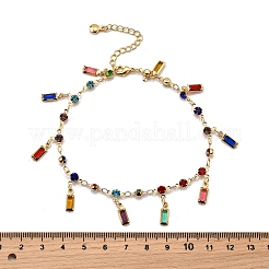 Bohemian Brass & Acrylic Flat Round Link Chain Anklets with Colorful Rectangle Tassel&nbsp;AJEW-Z046-03G