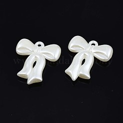 アクリル模造パールのペンダント  蝶結び  乳白色  29x25.5x5mm  穴：2mm  約290個/500g&nbsp;OACR-N134-011