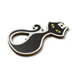 ウッドペンダント  ハロウィンモチーフ  ブラック  猫の形  55x32x3mm  穴：2mm&nbsp;WOOD-M012-02R