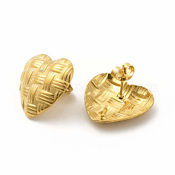 304ステンレススチールスタッドピアス金具  垂直ループ付き  ハート  ゴールドカラー  19x20x3mm  穴：1.6mm  ピン：0.7mm&nbsp;STAS-M305-17G