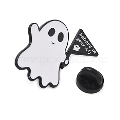 ハロウィンテーマのエナメルピン  バックパック用合金ラペルピンバック  自分を信じる旗を持った幽霊  29x30mm&nbsp;JEWB-B026-01EB-02