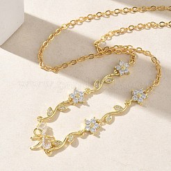 Brass Pave Cubic Zirconia Flower Pendant Necklaces&nbsp;NJEW-C121-04E-G