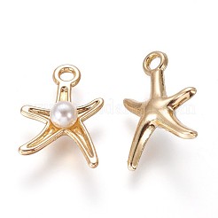 合金ペンダント  アクリル模造パール付き  ヒトデ/海星  ゴールドカラー  17x11.5x4.5mm  穴：2mm&nbsp;PALLOY-E423-07G