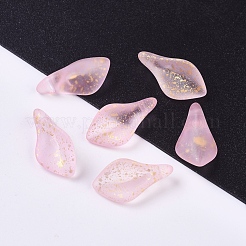 艶消しガラスチャーム  グリッターパウダー付き  花びら  ミックスカラー  17.5x8.5x4.5mm  穴：1mm&nbsp;GLAA-L027-B