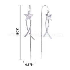変色防止ロジウムメッキ スターリングシルバー スター チェーン タッセル ダングル イヤリング  女性用ロングドロップアメリカンチェーンピアス  プラチナ  925mm  ピン：75x14.5mm&nbsp;JE1043A