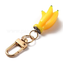 フルーツキーホルダー  樹脂ペンダントキーホルダー  鉄製スイベルクラスプ付き  バナナ模様  7.2cm  ペンダント：35.9x20x14.9mm&nbsp;KEYC-WH0004-58G-07