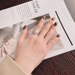 Butterfly 925 Sterling Silver Cable Chain Adjustable Finger Rings for Women&nbsp;FS-WG3E563-01