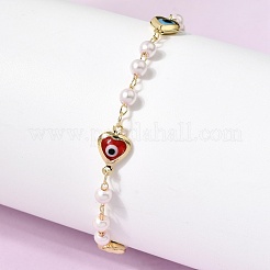 Brass & ABS Imitation Pearl Link Bracelest for Women&nbsp;BJEW-K298-01G