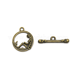 亜鉛合金トグル留め金  人魚とリング  アンティークブロンズ  5.5~19.5x16.5~23.5x2.5~3mm  穴：1.8mm&nbsp;PALLOY-WH0085-97