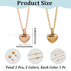 2Pcs 2 Colors 304 Stainless Steel Heart Urn Ashes Necklaces&nbsp;NJEW-CN0001-28B