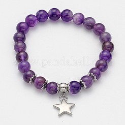Natural Mixed Stone Beaded Star Charm Stretch Bracelets&nbsp;BJEW-JB01981