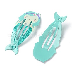 ベーキングペイントアイロンスナップヘアクリップ  子供の日のために  人魚  ターコイズ  54x23x2mm&nbsp;PHAR-B0002-27A