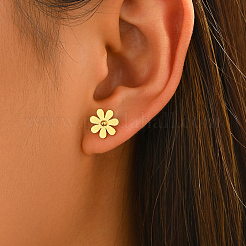 女性用201ステンレススチール製デイジーフラワースタッドピアス  ゴールドカラー  10x10mm&nbsp;BX8751