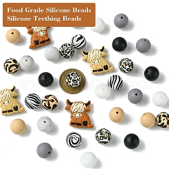 食品グレードのシリコーンビーズ  ミックスカラー  15~27x15~26.5x8~15mm  穴：2mm  36個/箱&nbsp;SIL-YW0001-21