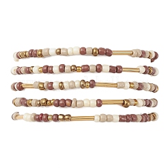 5Pcs Glass Seed Beaded Stretch Bracelets Set&nbsp;BJEW-JB09576
