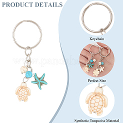 20Pcs Turtle with Starfish Synthetic Turquoise Pendant Keychains&nbsp;KEYC-CP0001-47B
