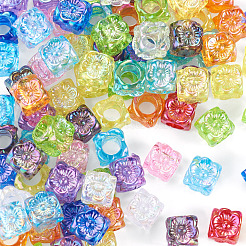 UVメッキ透明アクリルヨーロピアンビーズ100個  大穴ビーズ  虹色の  ミックスカラー  花  8.5x8.5x8.5mm  穴：5mm&nbsp;TACR-TA0001-93A
