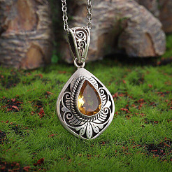 Alloy Topaz Rhinestone Pendant Necklaces&nbsp;FS-WG9981E-01