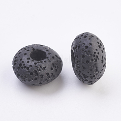 天然染色の溶岩石ヨーロッパビーズ  大きな穴ビーズロンデル  ブラック  15~16x8.5~9mm  穴：4~5mm&nbsp;G-E477-A09
