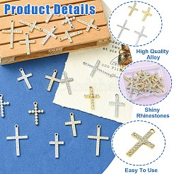 20pcs10スタイルアロイラインストーンペンダント  クロスチャーム  UVメッキ  プラチナ·ゴールデン  25.5~33.5x14.5~21.5x2~3mm  穴：1.6~1.8mm  2色  2個/カラー  4pc&nbsp;ALRI-YW0001-38