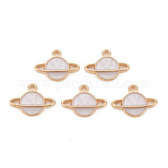 合金エナメルチャーム  惑星  宇宙空間のチャーム  ライトゴールド  ホワイト  12x16.5x3mm  穴：1.6mm&nbsp;LS-ENAM-S121-078E