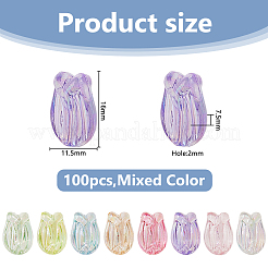 透明ABSアクリルプラスチックビーズ100個  ABカラーメッキ  チューリップ  ミックスカラー  16x11.5x7.5mm  穴：2mm&nbsp;FIND-DC0007-88