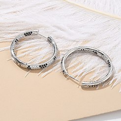 真鍮製マイクロパヴェキュービックジルコニアフープピアス  ラックめっき  長持ちメッキ  鉛フリー＆カドミウムフリー  プラチナ  31x3.5mm&nbsp;EJEW-M077-02P