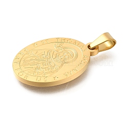 304ステンレスペンダント  セントトーマスチャーム付きオーバル  宗教  18KGP本金メッキ  27x18x2mm  穴：6x3mm&nbsp;STAS-K394-04G-05